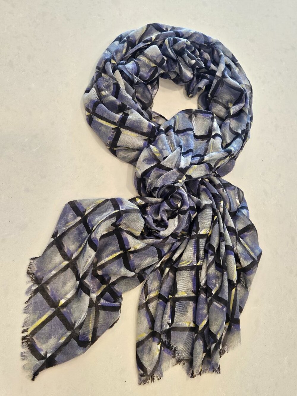 MarlaWynne Geometric Lightweight Scarf Wrap Accessory - Blue, Black, Yellow